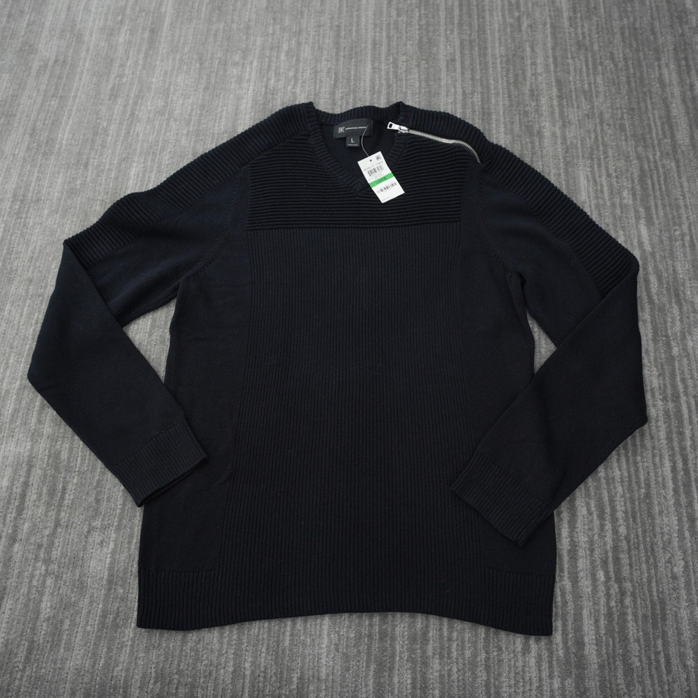 INC International Concepts Sweater Men Black Solid Zip Ascent Pullover New Large